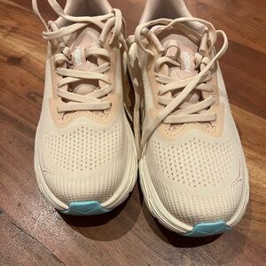 Hoka Cream Running Sneakers with Light Blue Toe Accents